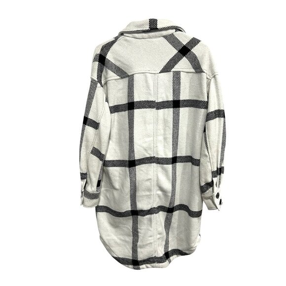 ONLY Plaid Button Up Long Shacket Coat Black White Checkered Pattern Sz Small - Picture 2 of 9